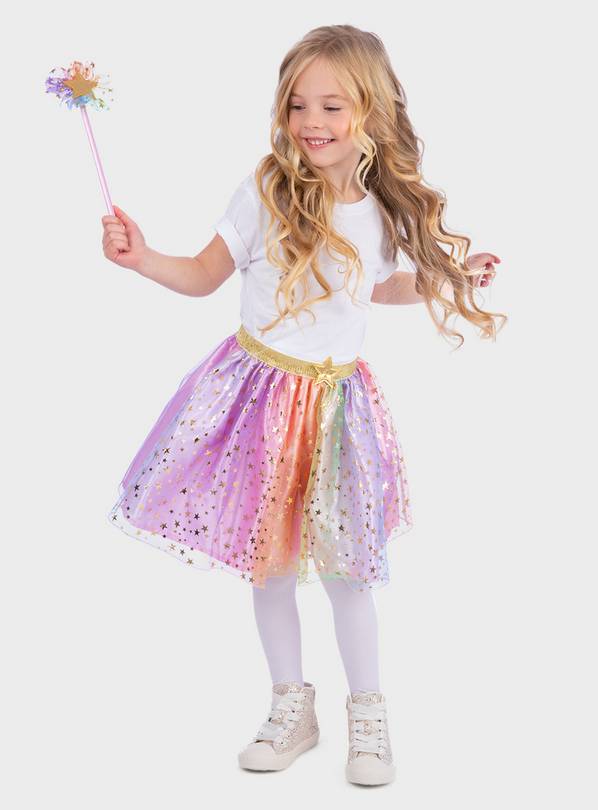 Rainbow Star Tutu Skirt & Wand Fancy Dress Set 3-5 years